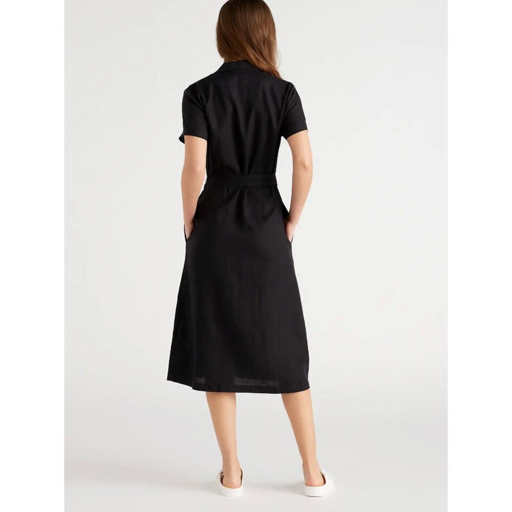Quince NWT 100% European Linen Button Front Midi Dress Black Size XS - Picture 2 of 10